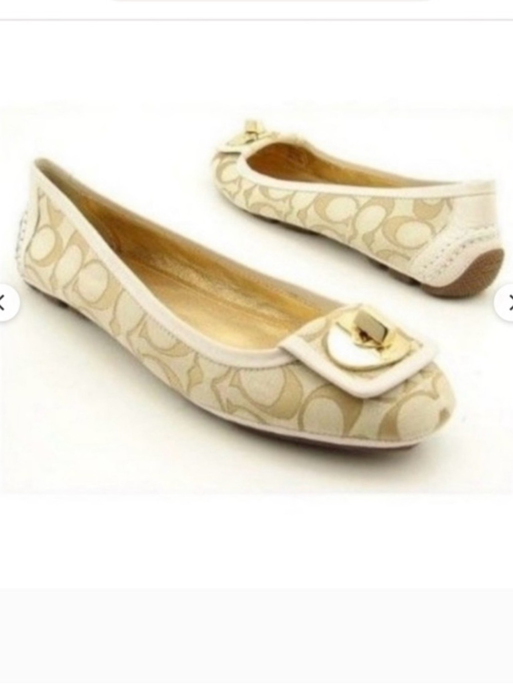 Coach Cream & Light Khaki Signature Ballet Flats with Gold Accent - Picture 16 of 16